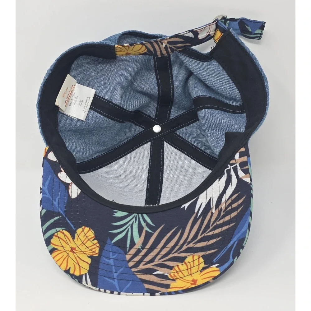 Disney Mickey Mouse Strapback Hat Youth Blue Denim Tropical Floral Brim Cap